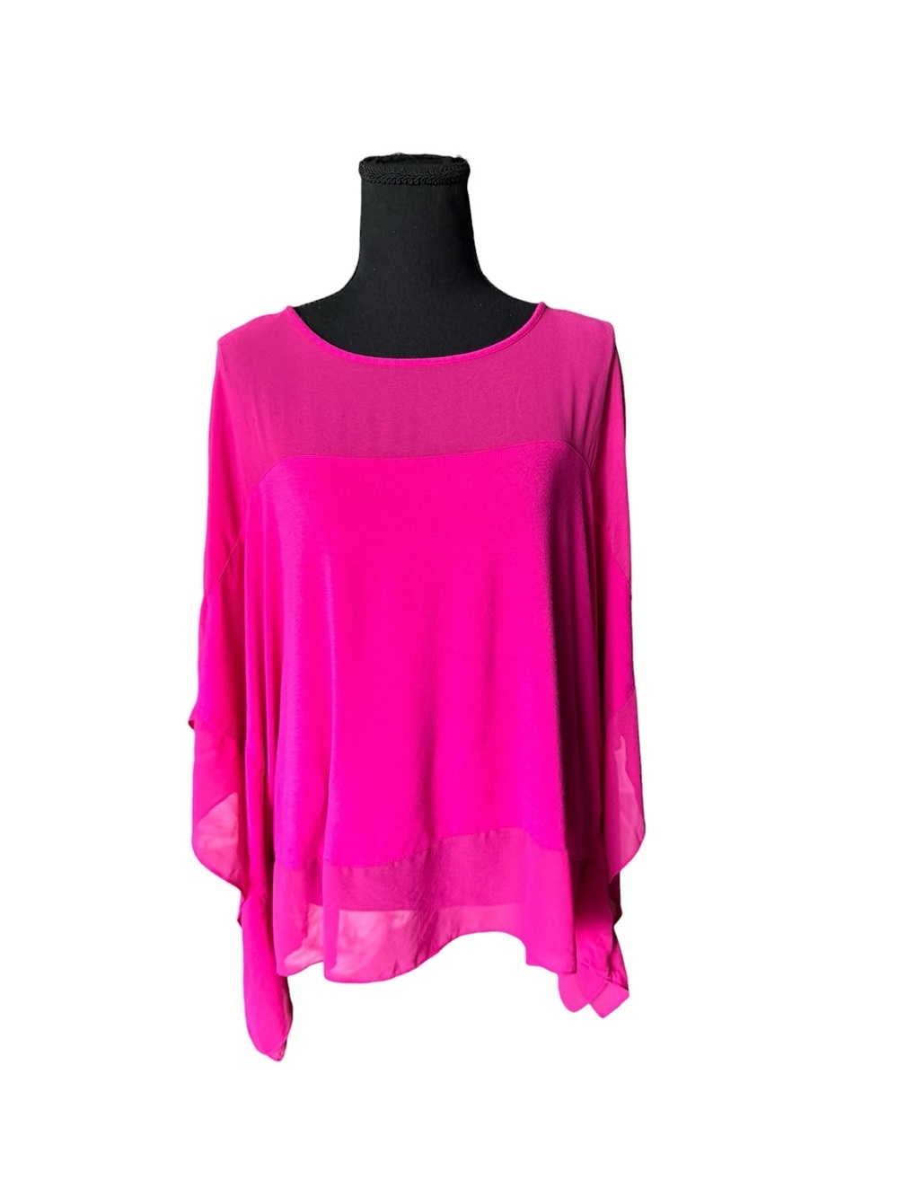 Vince Camuto Fuchsia Pink Chiffon Overlay Poncho Blouse Top S Career Party